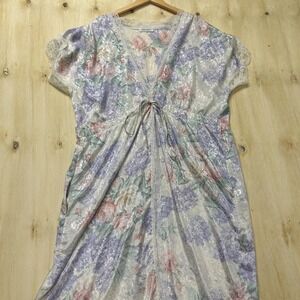 Vintage Lucie Ann II Kimono Robe Womens Medium‎ Floral Satin Belted Lace USA